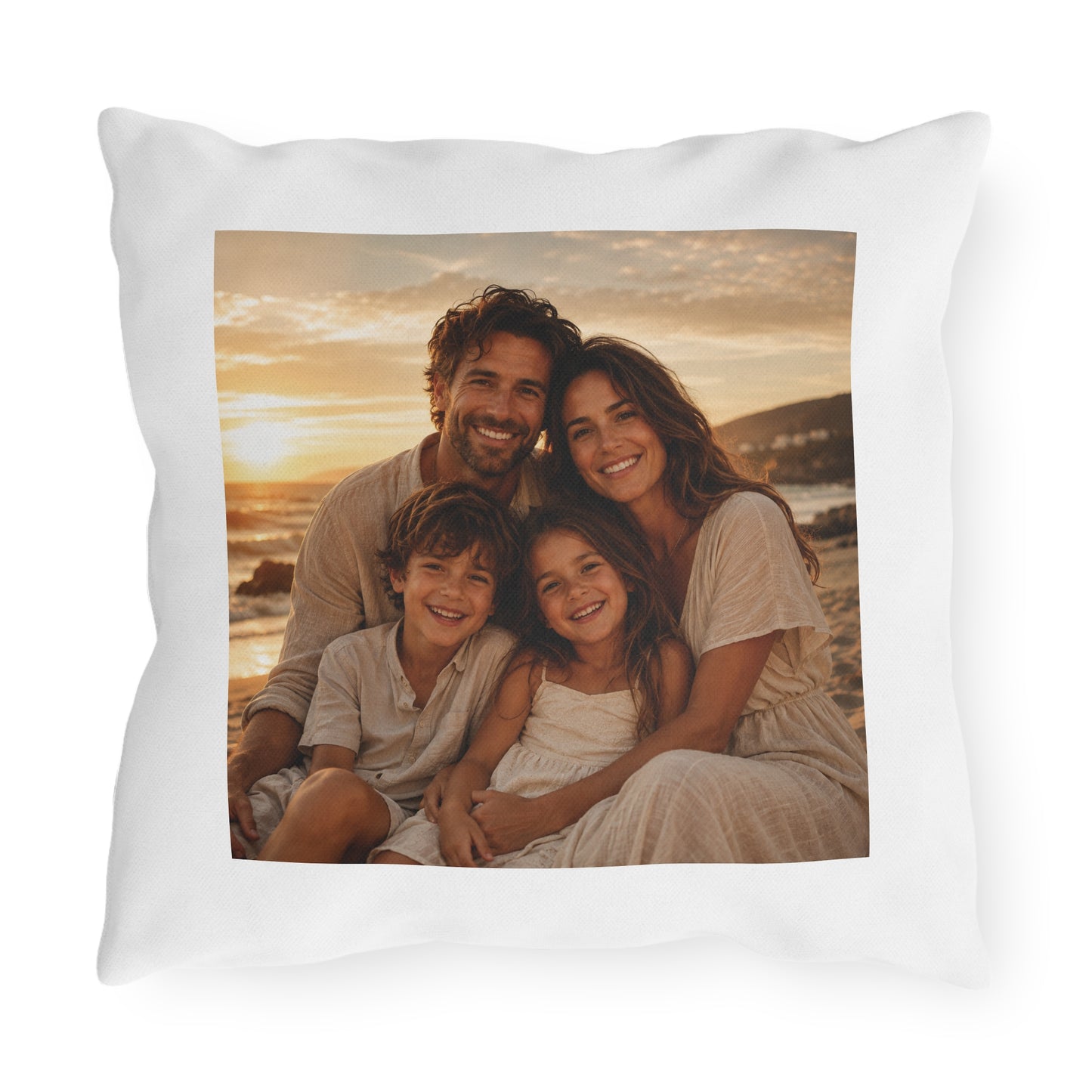 Personalized Outdoor Pillow — Custom Family Photo Sunset Throw Pillow