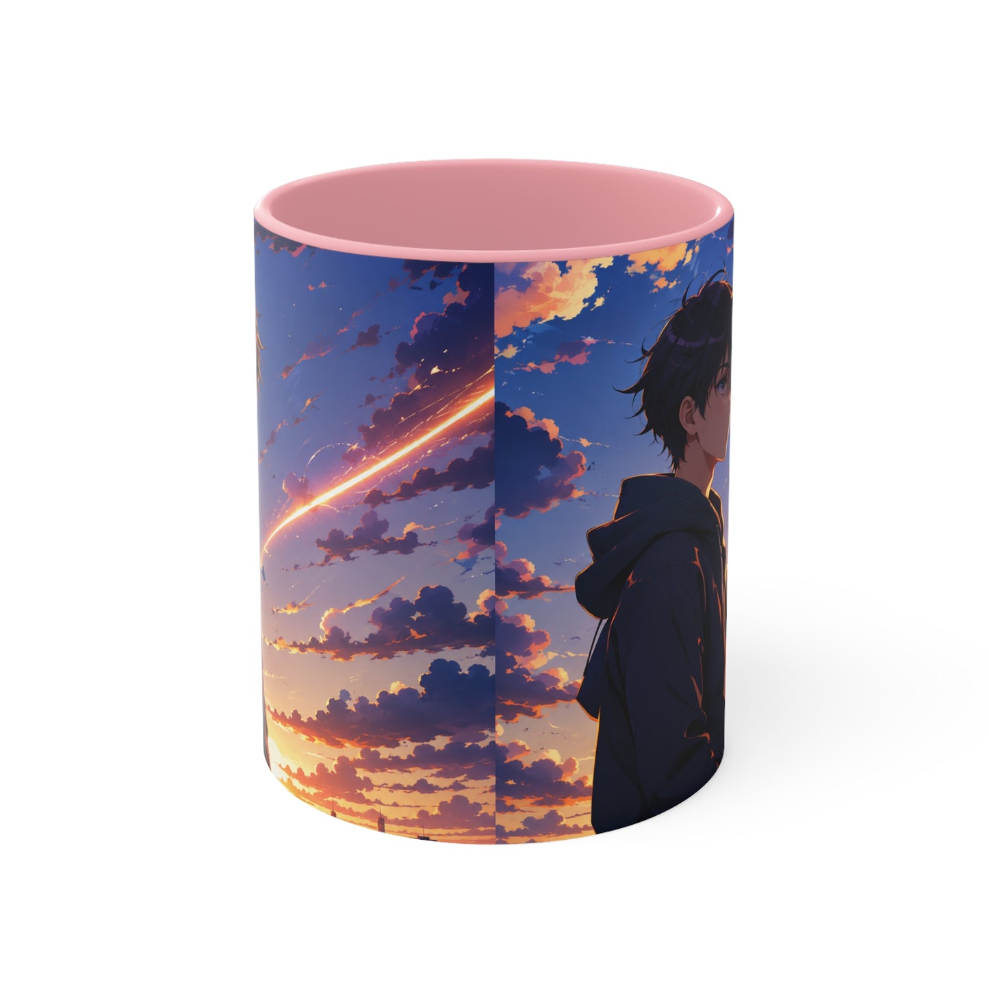 Anime Sunset Accent Mug — Moody Boy Silhouette with Shooting Star