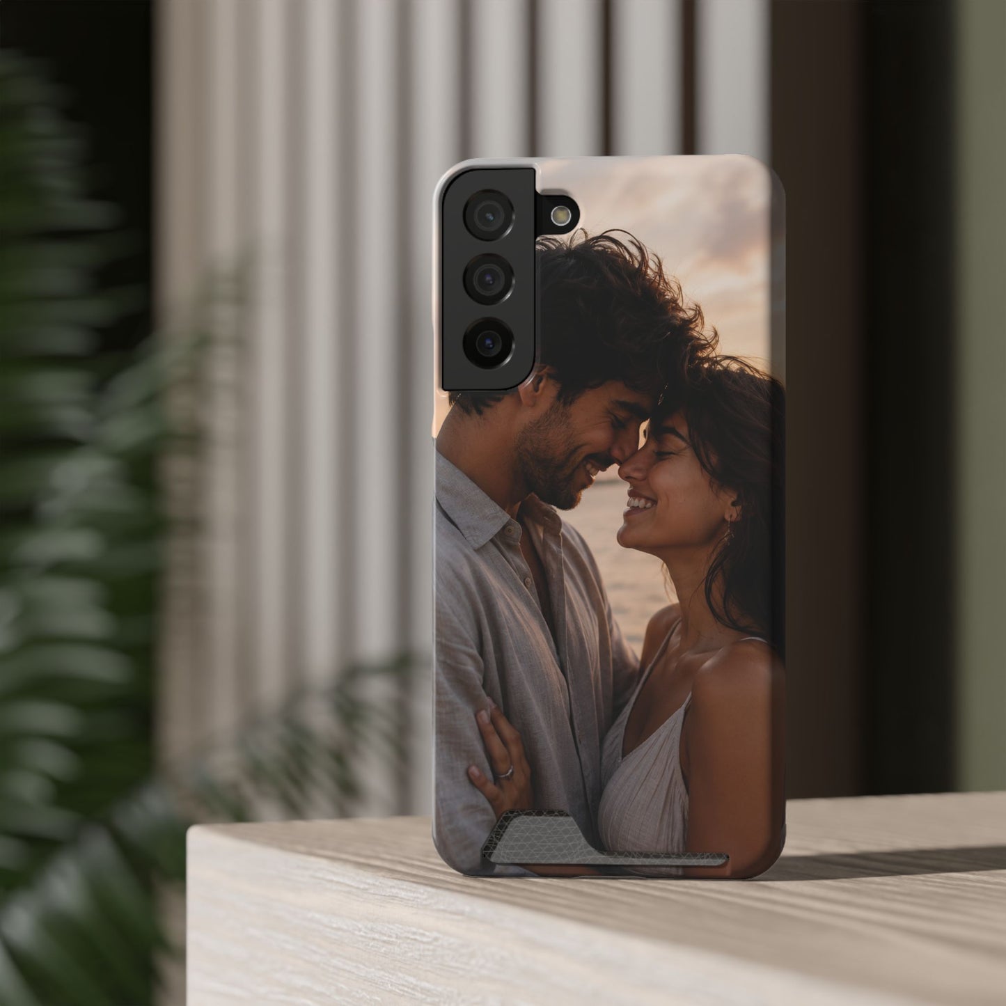 Custom Photo Card-Holder Phone Case — Personalized Couples Sunset Design