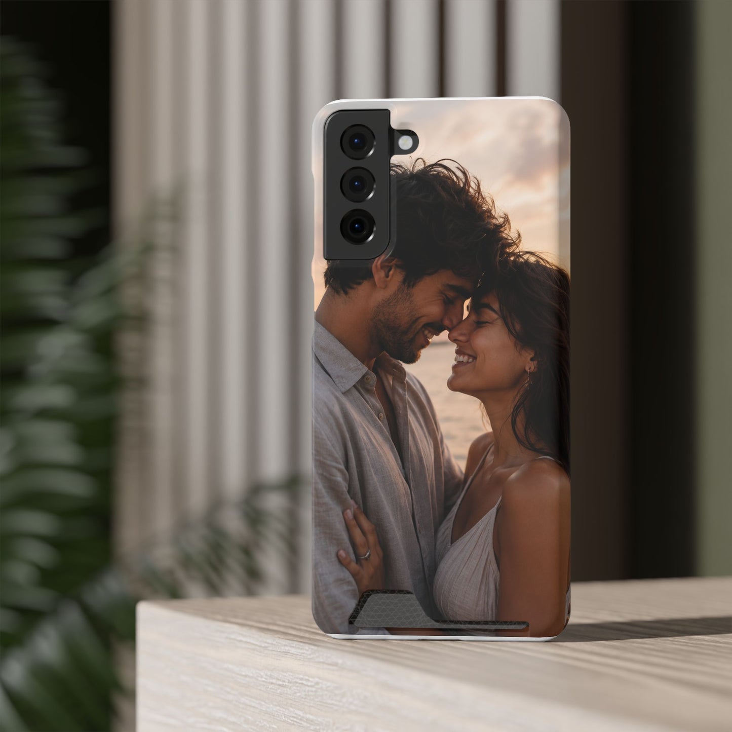 Custom Photo Card-Holder Phone Case — Personalized Couples Sunset Design