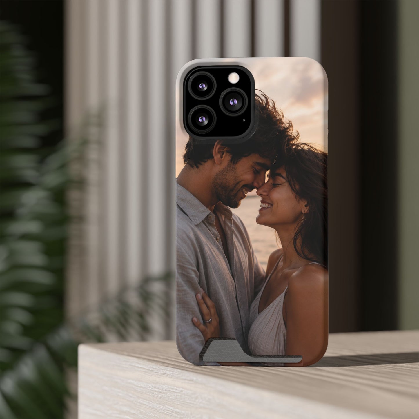 Custom Photo Card-Holder Phone Case — Personalized Couples Sunset Design