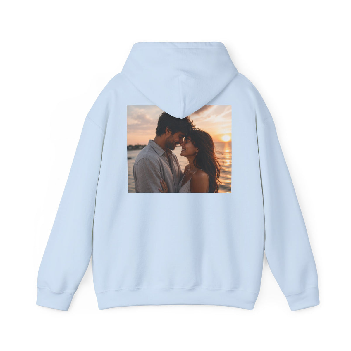 Romantic Sunset Photo Hoodie — Personalized Couple Portrait Sweatshirt