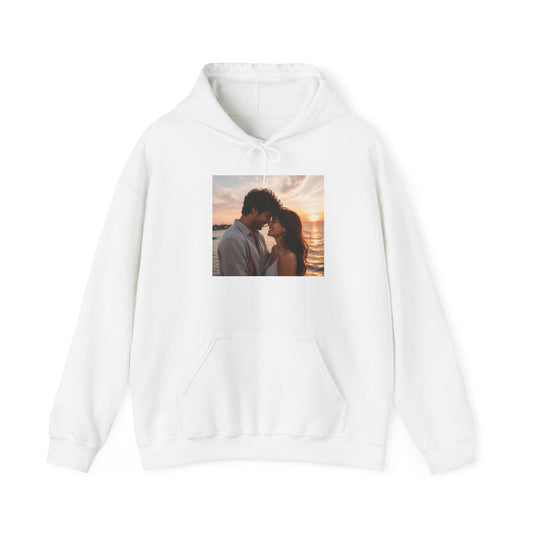 Romantic Sunset Photo Hoodie — Personalized Couple Portrait Sweatshirt
