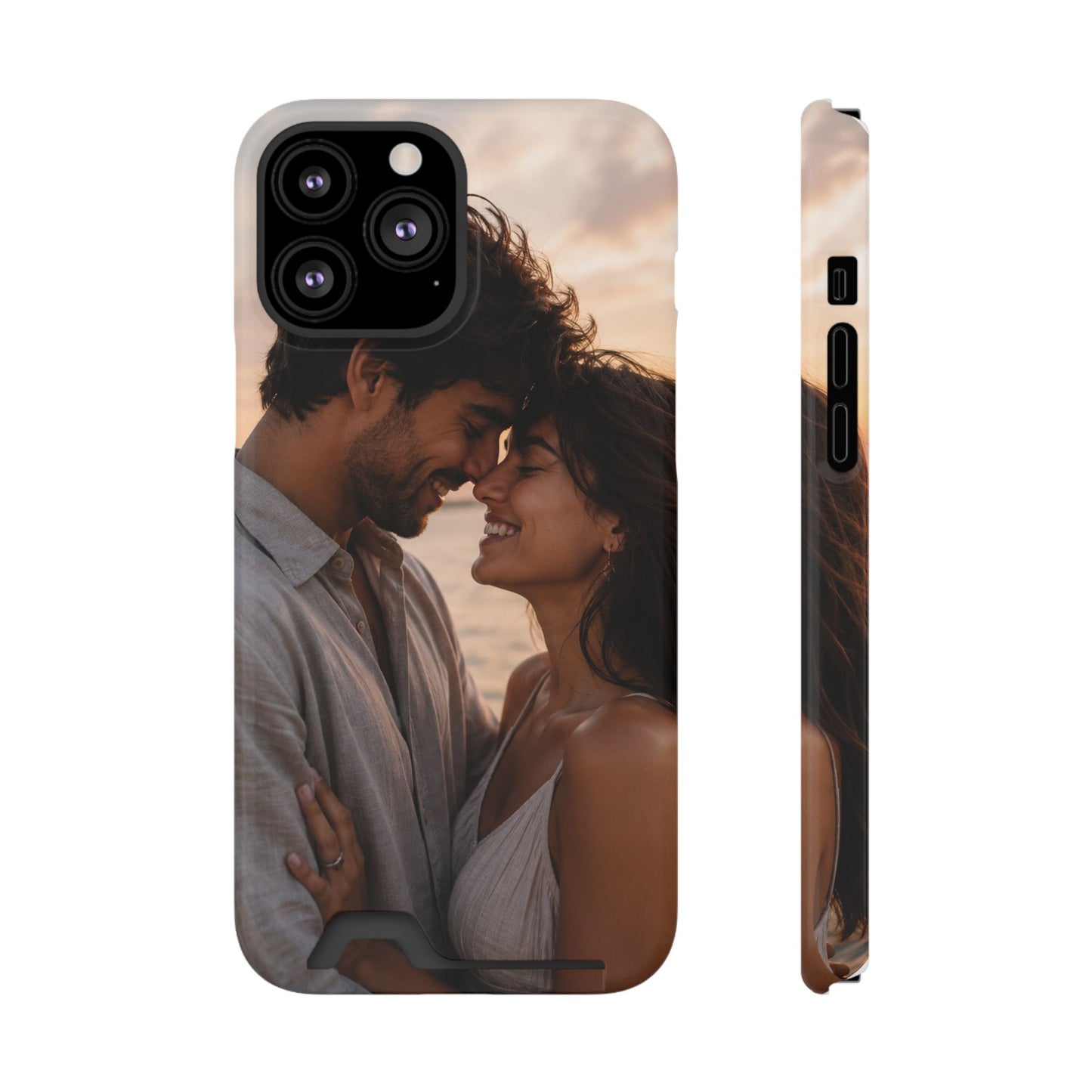 Custom Photo Card-Holder Phone Case — Personalized Couples Sunset Design
