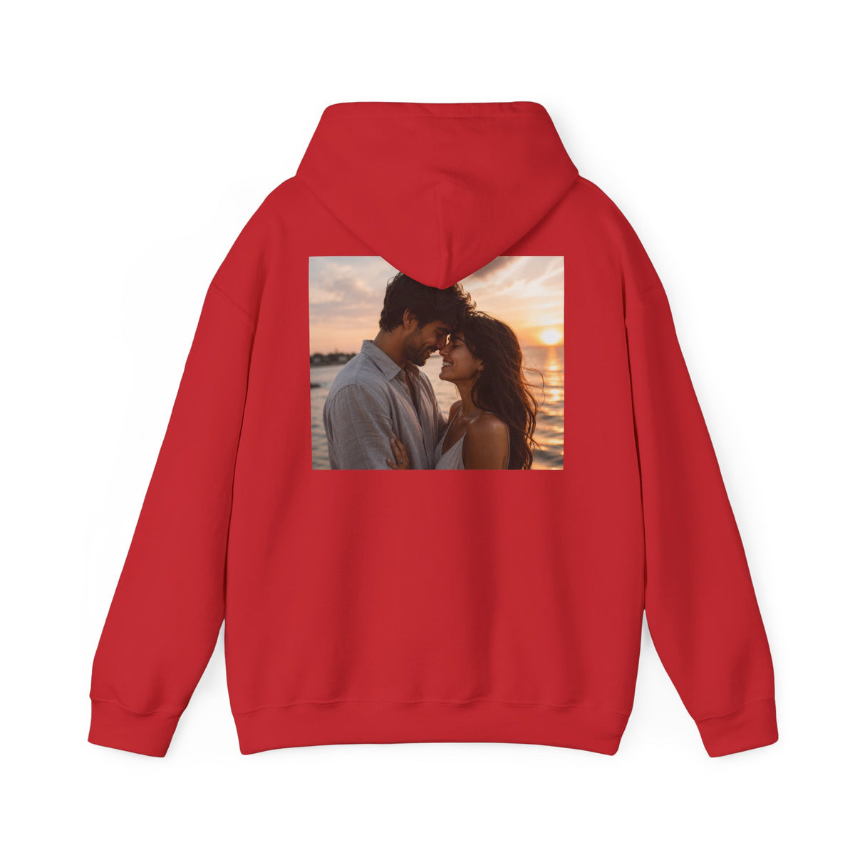 Romantic Sunset Photo Hoodie — Personalized Couple Portrait Sweatshirt