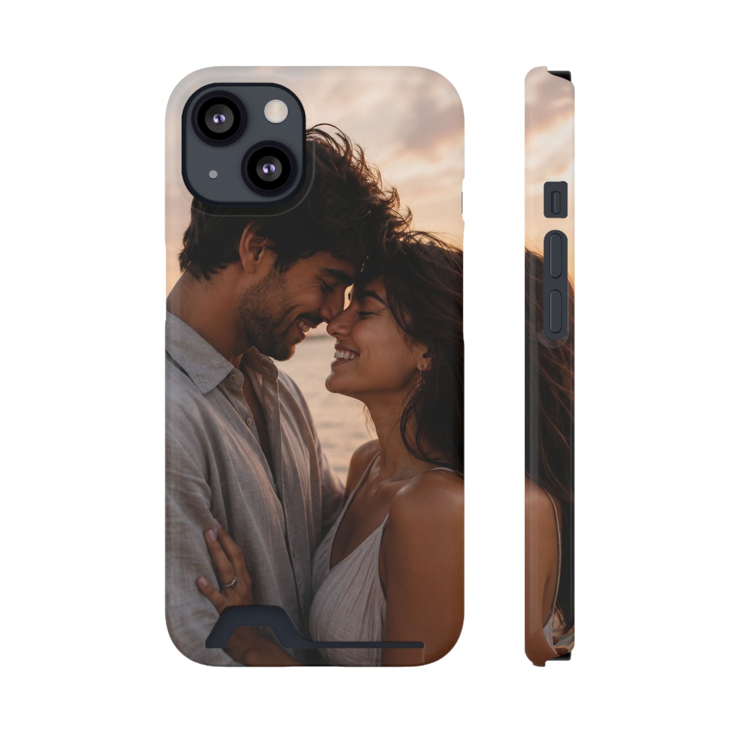 Custom Photo Card-Holder Phone Case — Personalized Couples Sunset Design