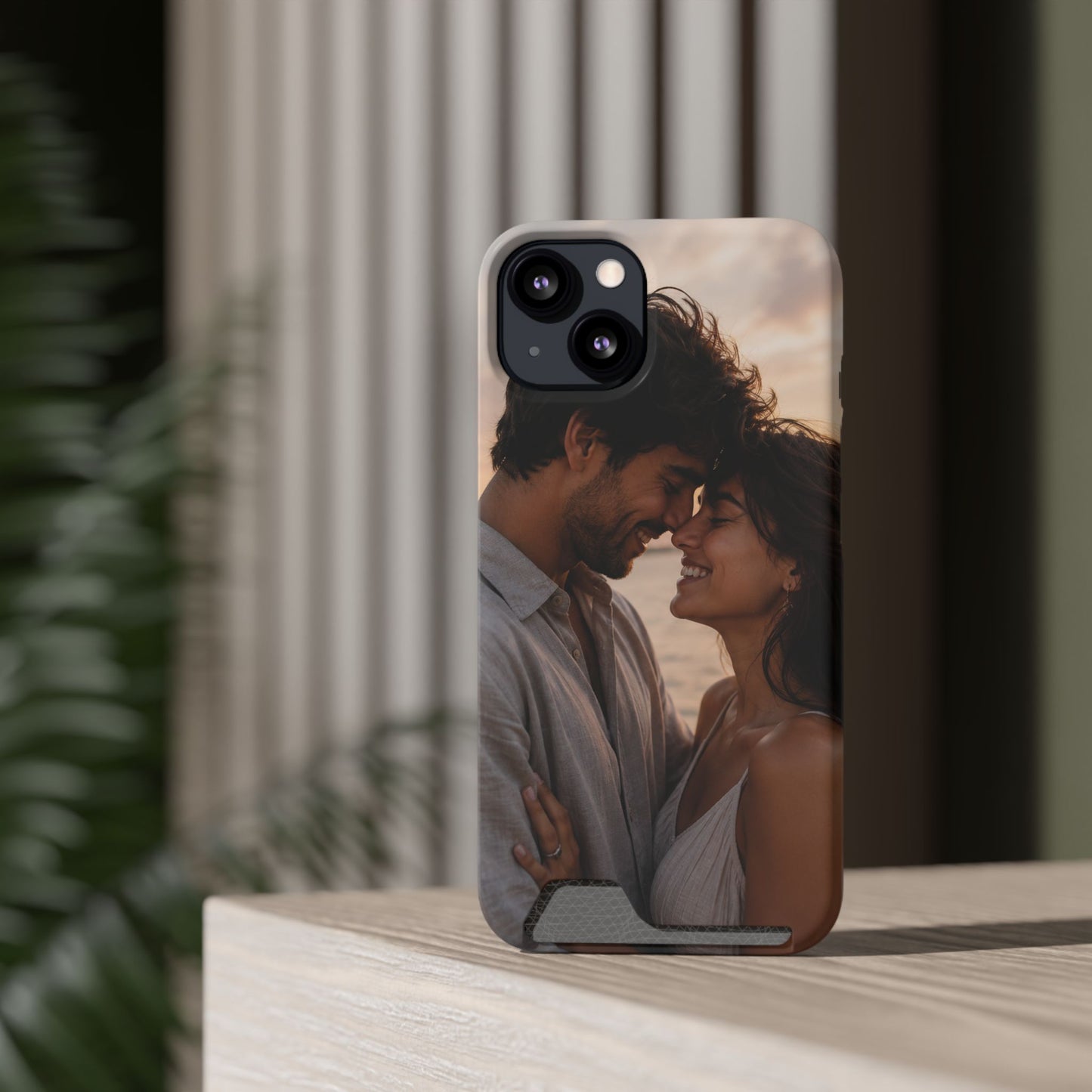 Custom Photo Card-Holder Phone Case — Personalized Couples Sunset Design