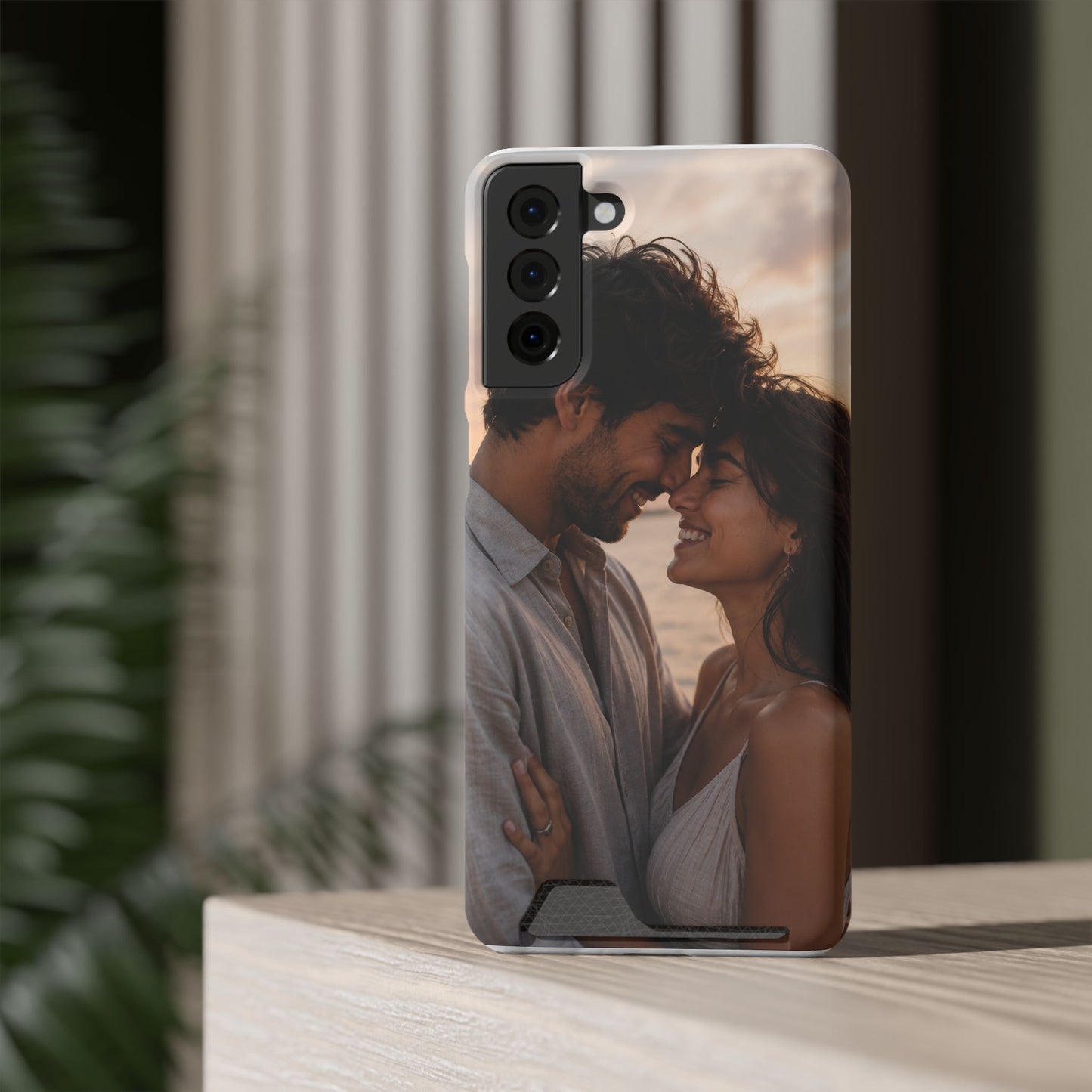 Custom Photo Card-Holder Phone Case — Personalized Couples Sunset Design