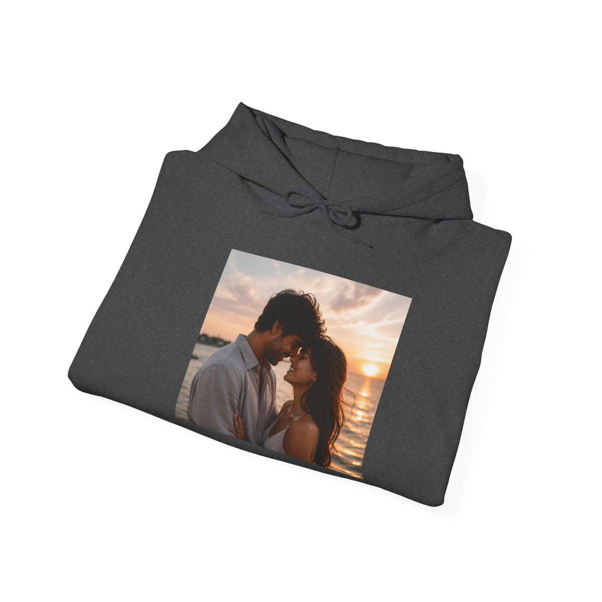 Romantic Sunset Photo Hoodie — Personalized Couple Portrait Sweatshirt