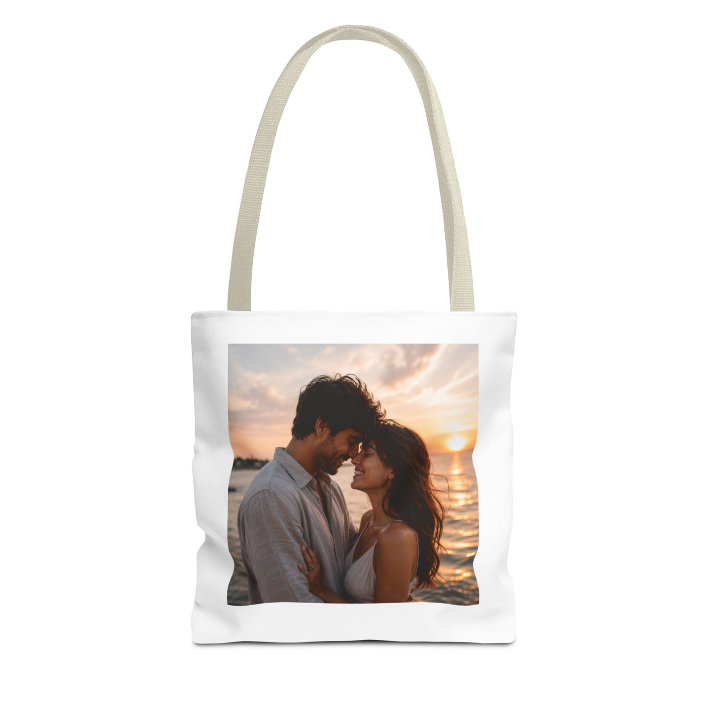 Personalized Photo Tote Bag — Custom Couple Sunset Portrait Beach Bag