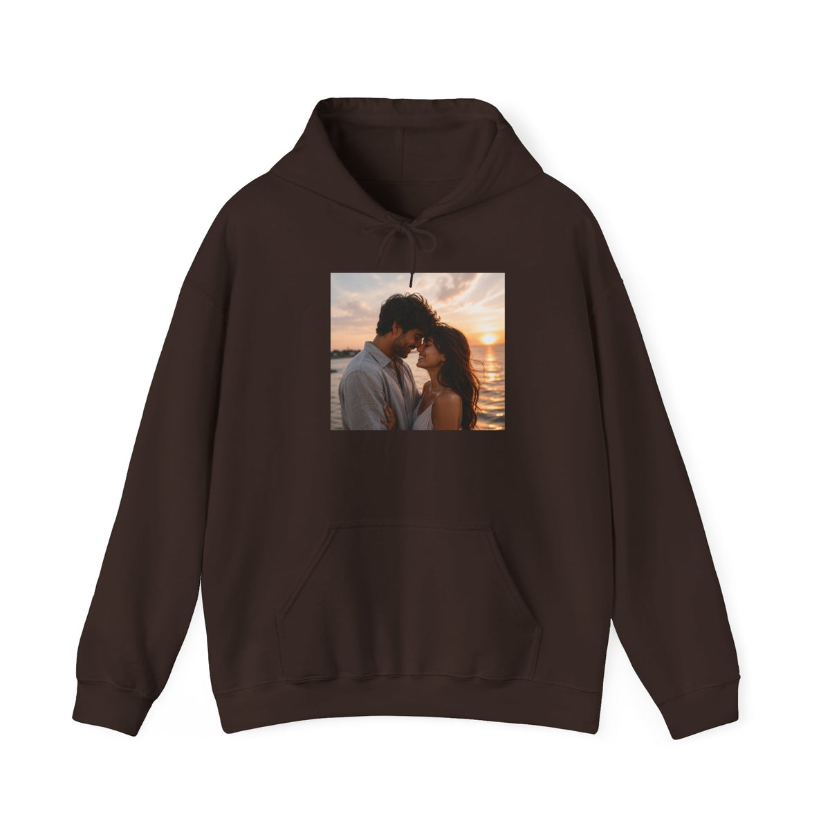 Romantic Sunset Photo Hoodie — Personalized Couple Portrait Sweatshirt