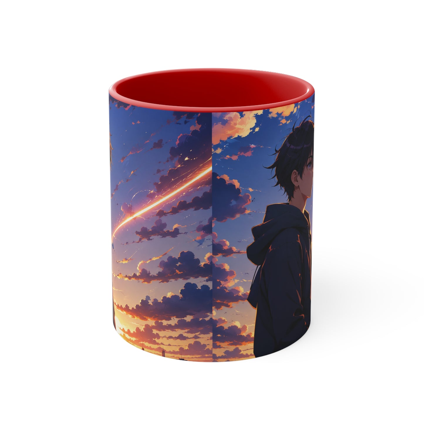 Anime Sunset Accent Mug — Moody Boy Silhouette with Shooting Star