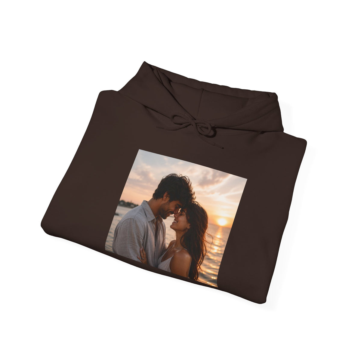 Romantic Sunset Photo Hoodie — Personalized Couple Portrait Sweatshirt