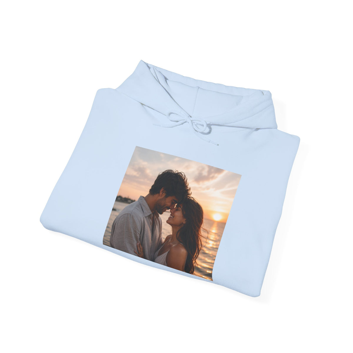 Romantic Sunset Photo Hoodie — Personalized Couple Portrait Sweatshirt