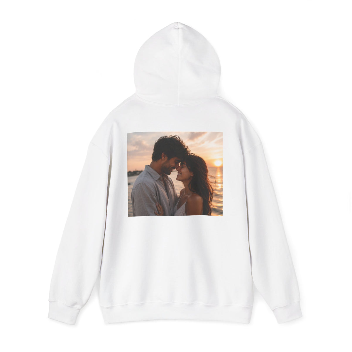 Romantic Sunset Photo Hoodie — Personalized Couple Portrait Sweatshirt