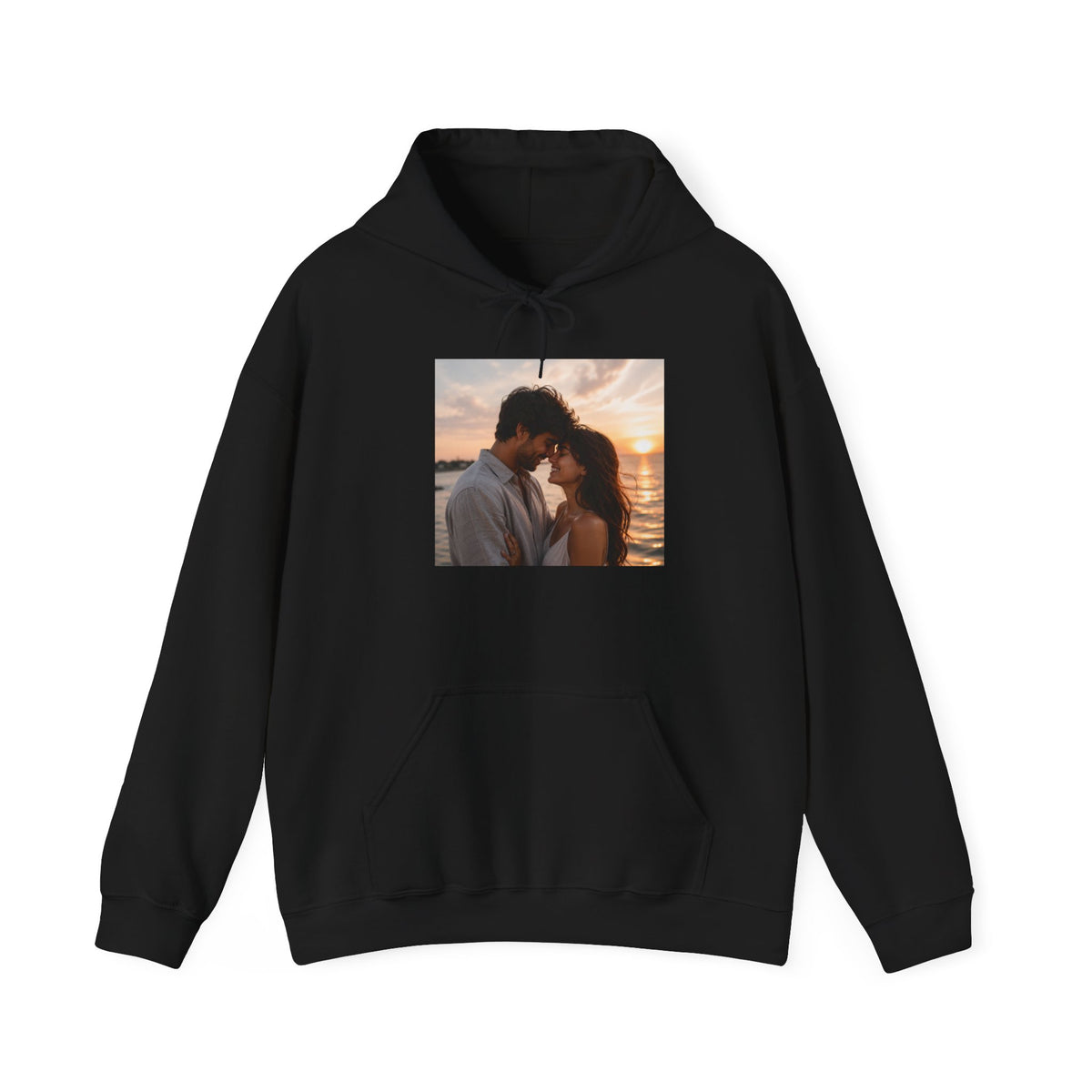 Romantic Sunset Photo Hoodie — Personalized Couple Portrait Sweatshirt