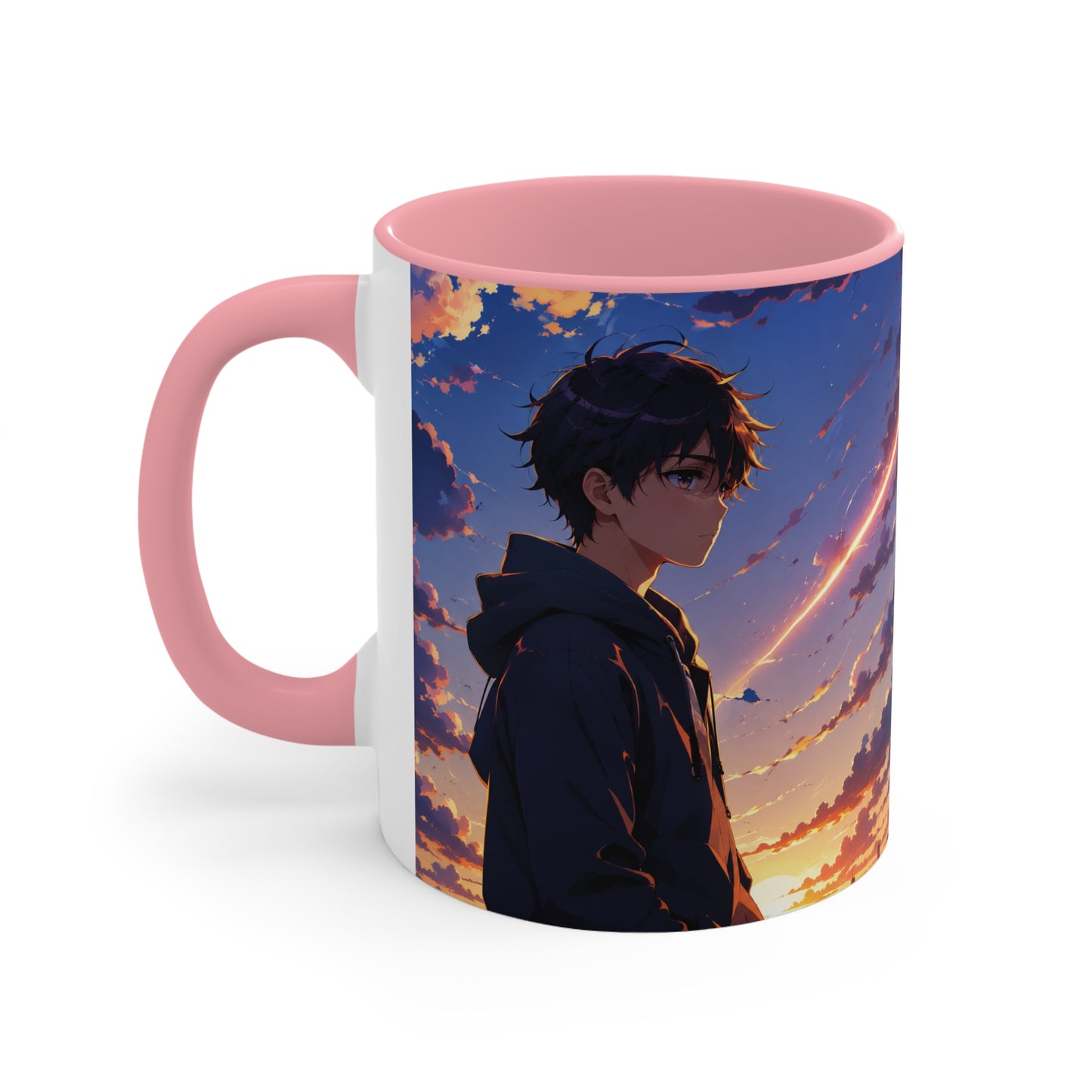 Anime Sunset Accent Mug — Moody Boy Silhouette with Shooting Star