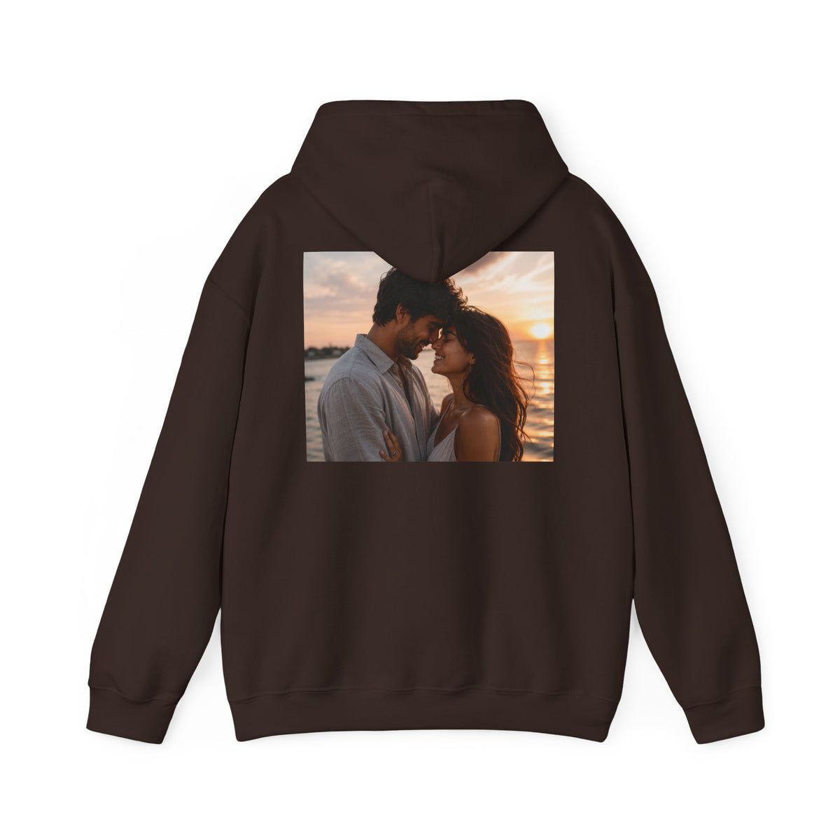 Romantic Sunset Photo Hoodie — Personalized Couple Portrait Sweatshirt