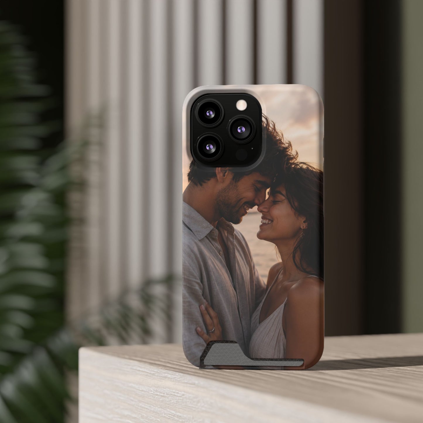 Custom Photo Card-Holder Phone Case — Personalized Couples Sunset Design