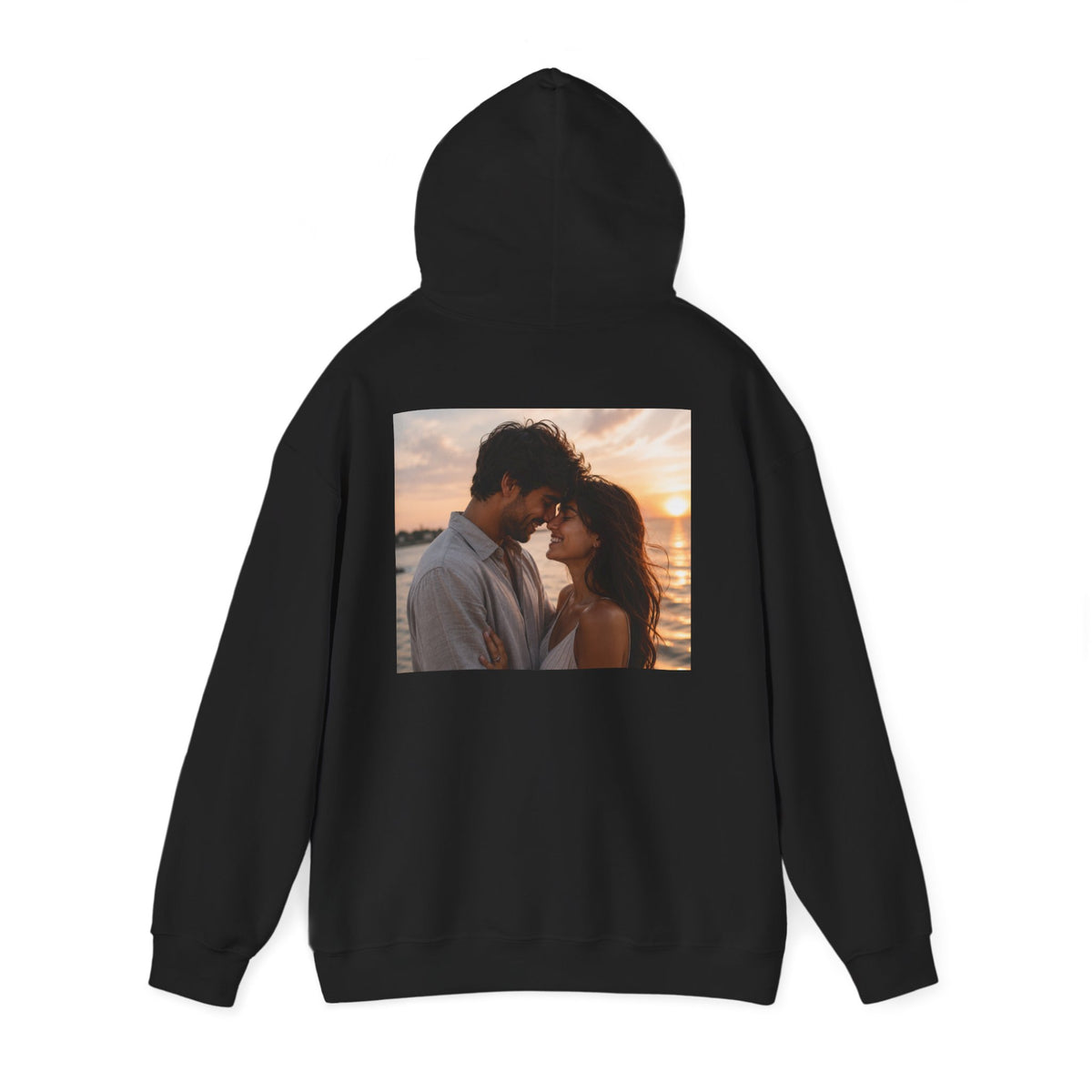 Romantic Sunset Photo Hoodie — Personalized Couple Portrait Sweatshirt
