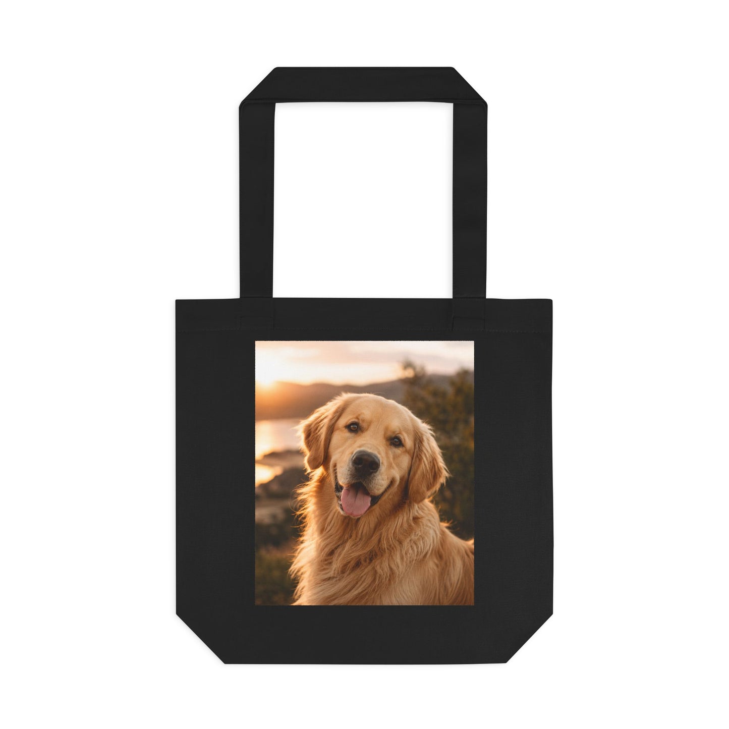 Golden Retriever Photo Tote Bag — Cute Dog Beach Sunset Canvas Tote