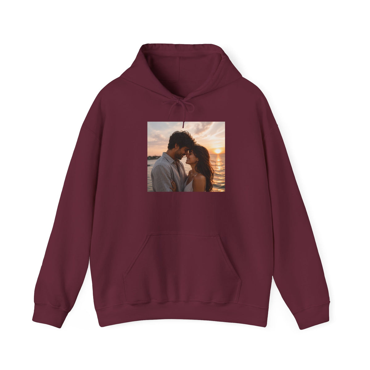 Romantic Sunset Photo Hoodie — Personalized Couple Portrait Sweatshirt