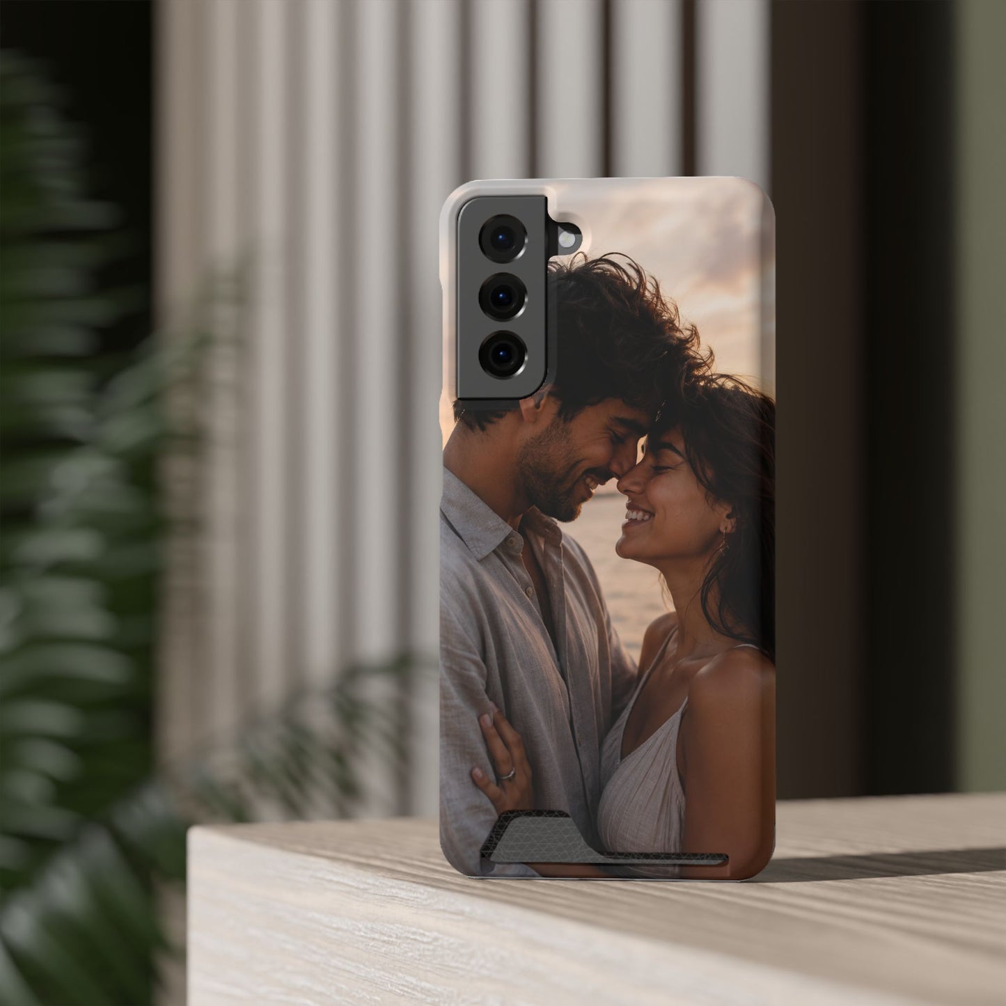 Custom Photo Card-Holder Phone Case — Personalized Couples Sunset Design