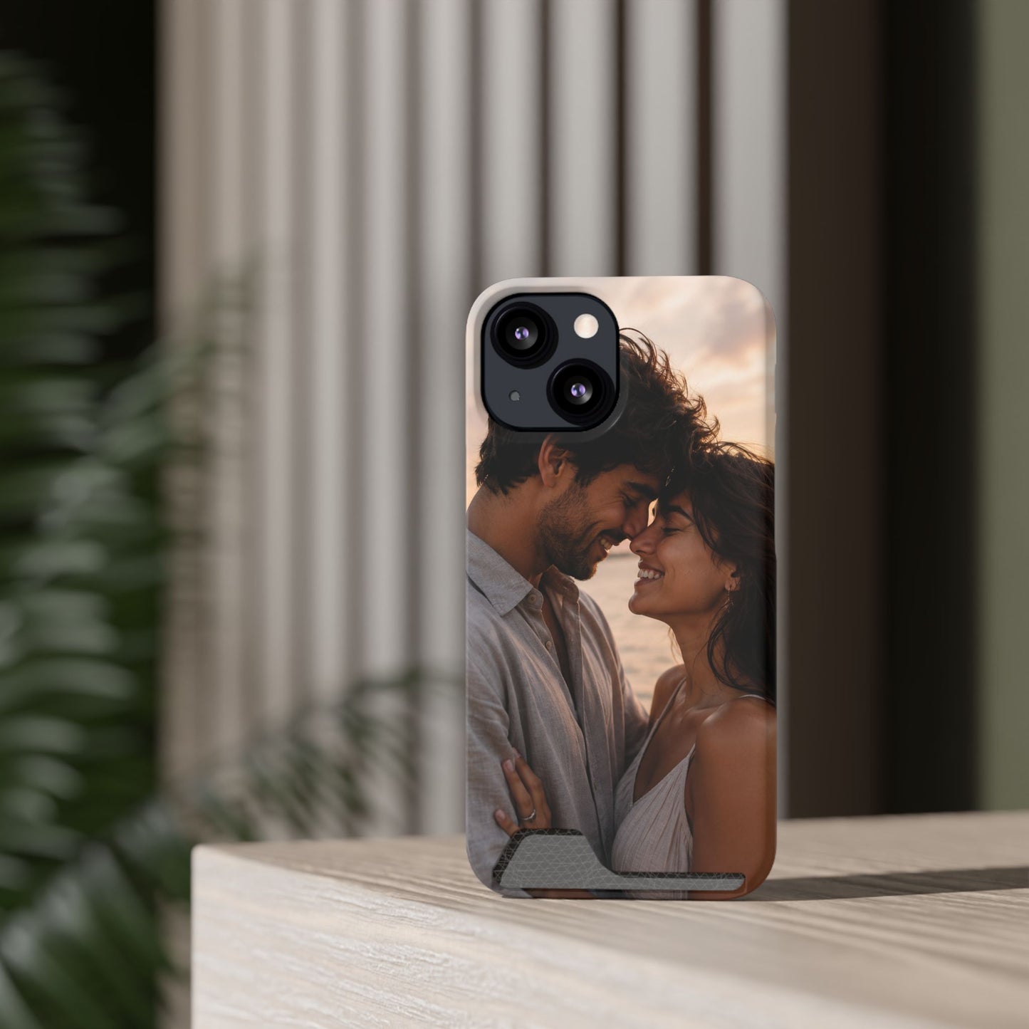 Custom Photo Card-Holder Phone Case — Personalized Couples Sunset Design
