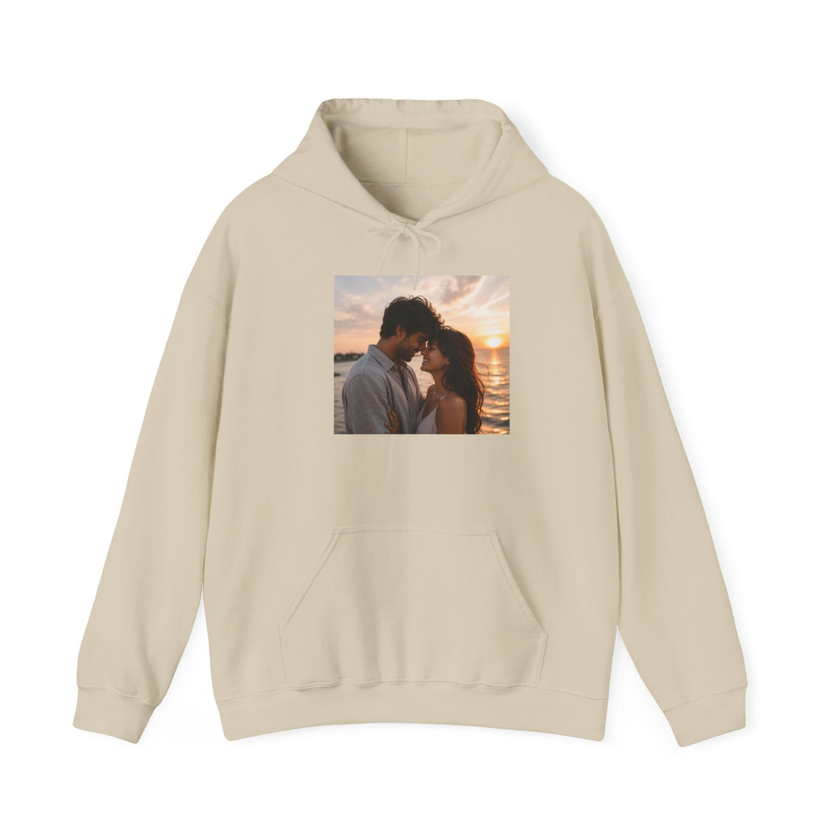 Romantic Sunset Photo Hoodie — Personalized Couple Portrait Sweatshirt