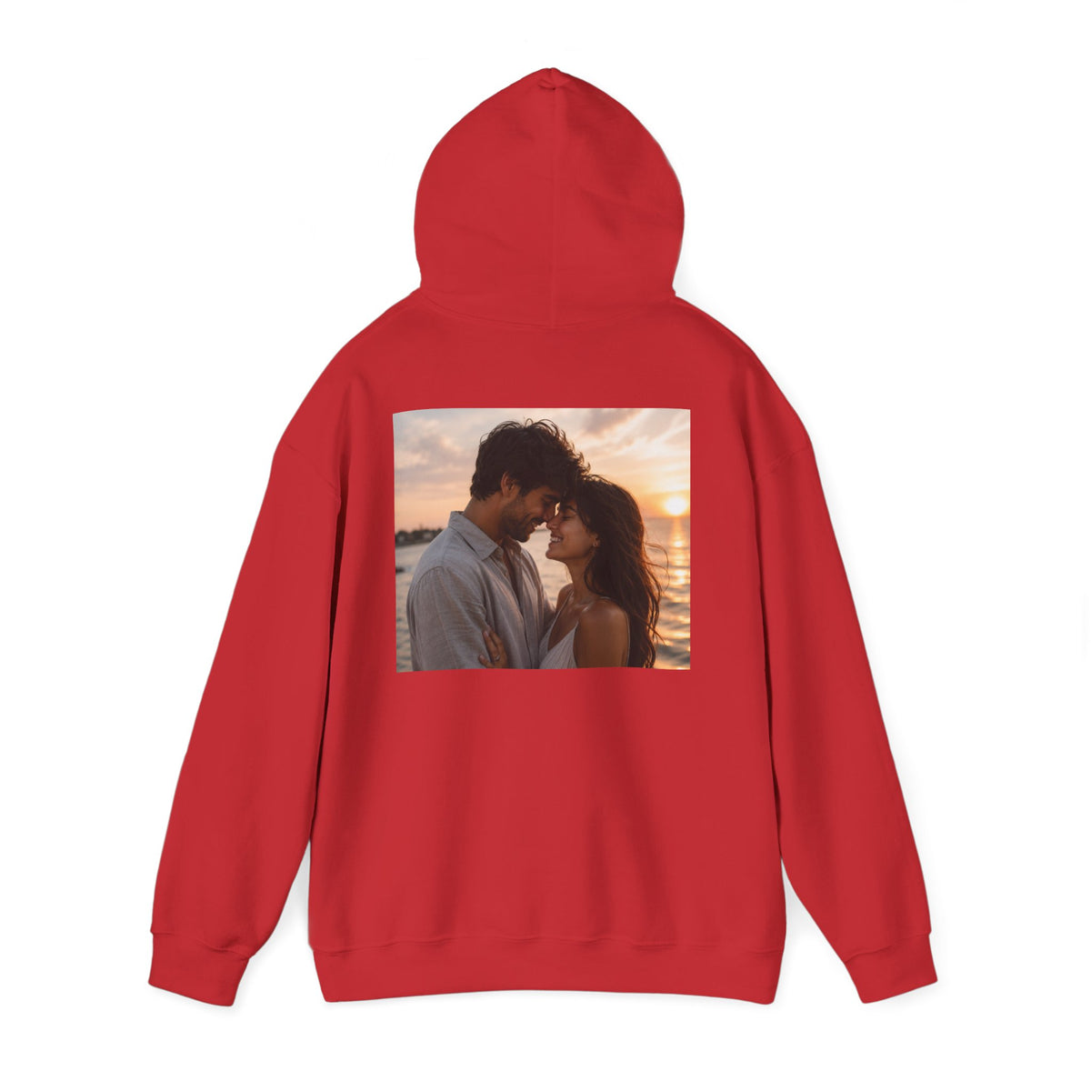 Romantic Sunset Photo Hoodie — Personalized Couple Portrait Sweatshirt
