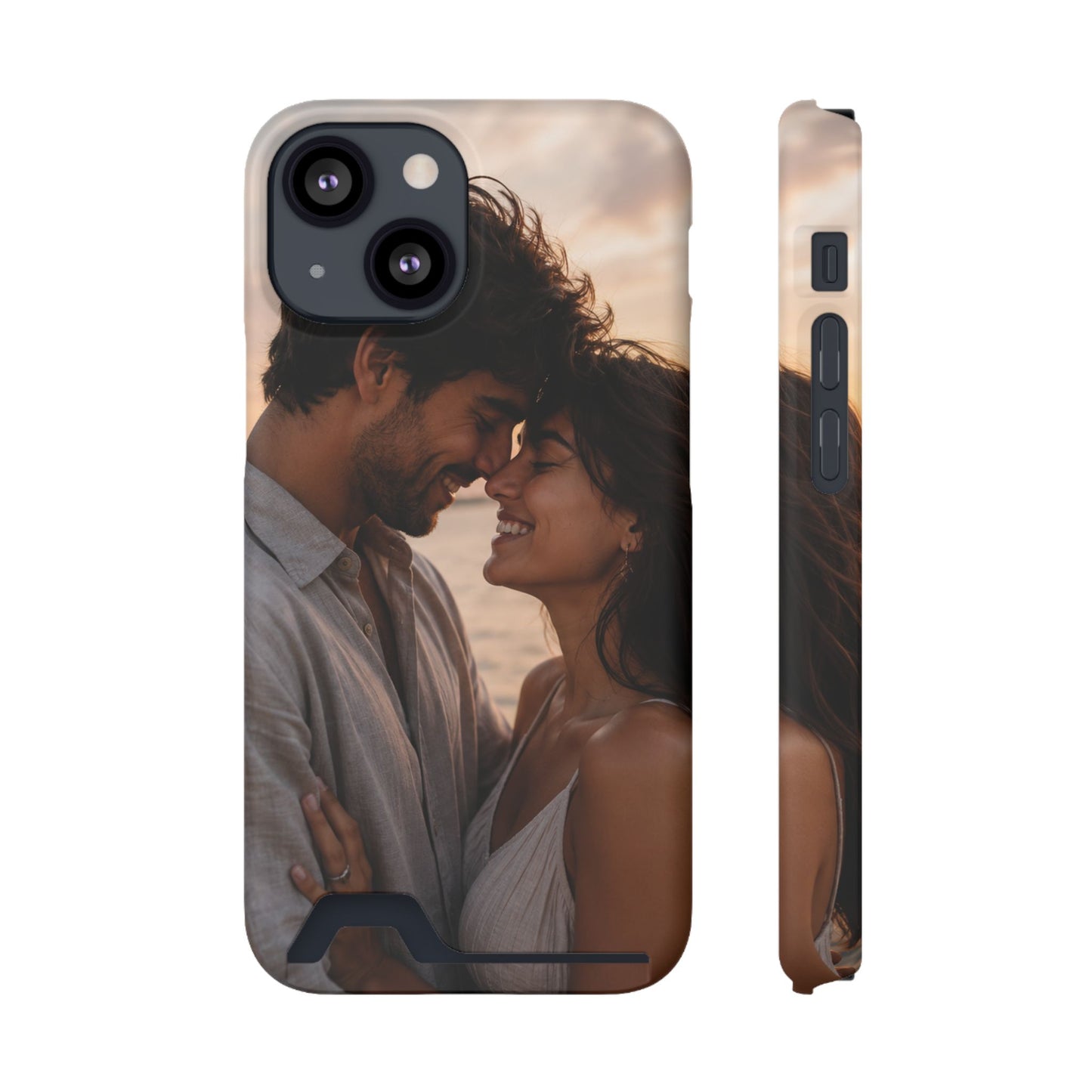 Custom Photo Card-Holder Phone Case — Personalized Couples Sunset Design