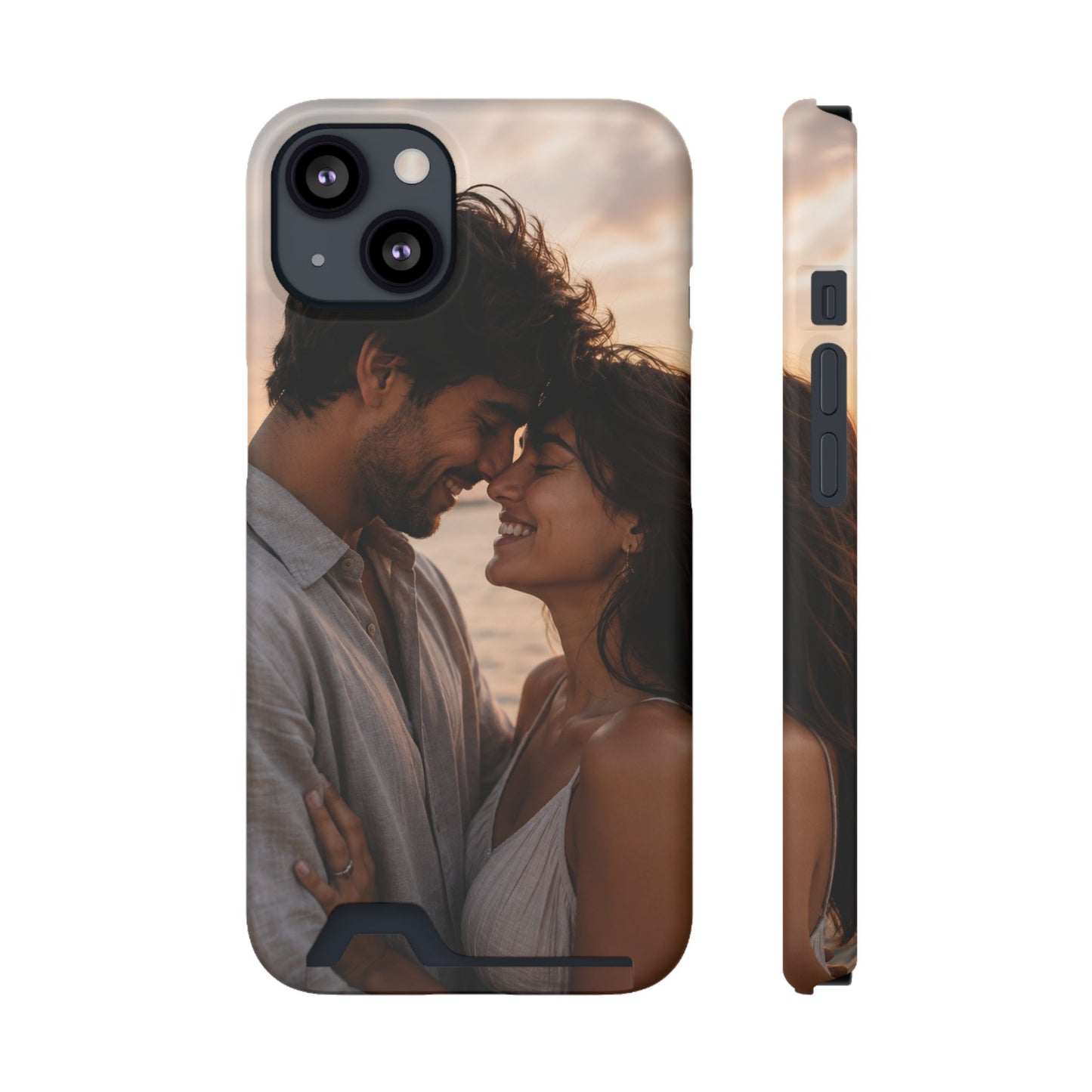 Custom Photo Card-Holder Phone Case — Personalized Couples Sunset Design