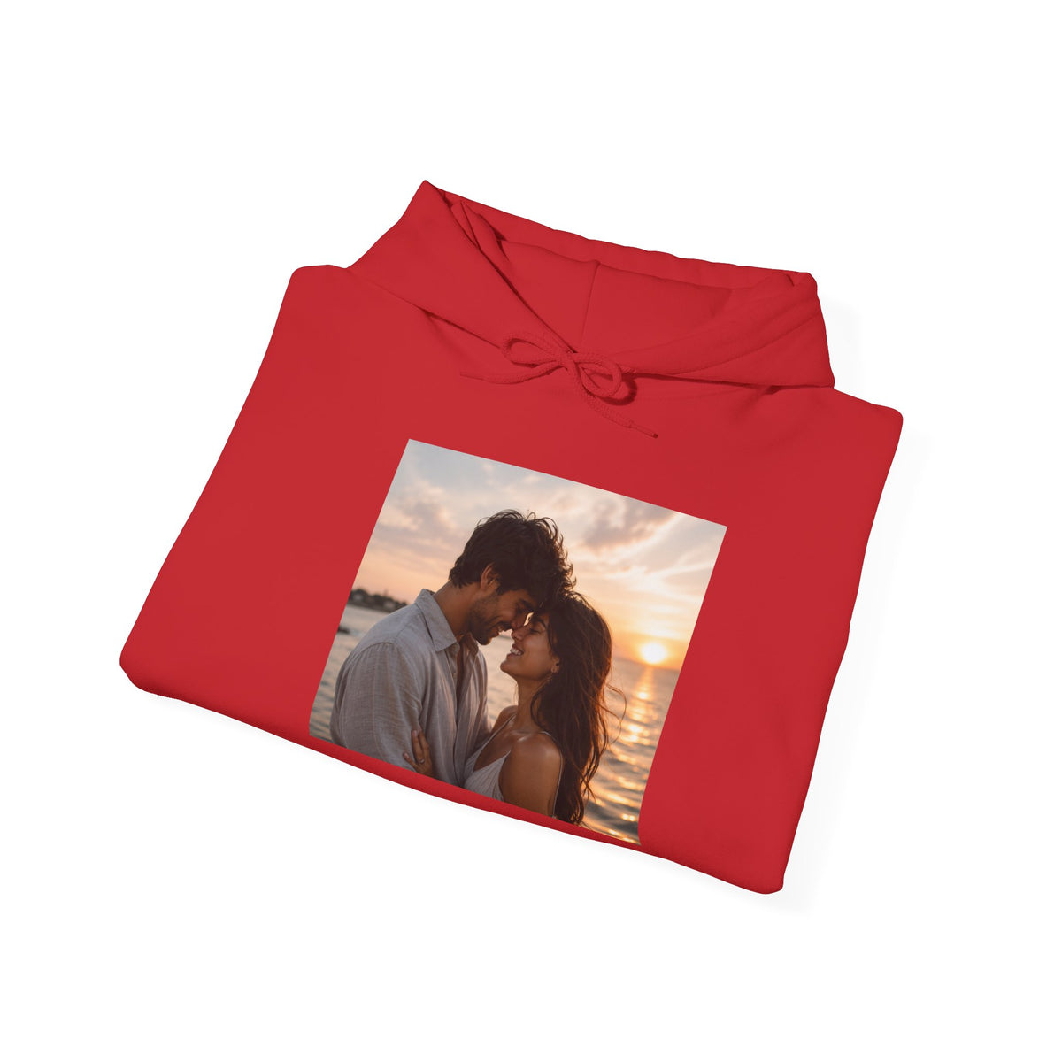 Romantic Sunset Photo Hoodie — Personalized Couple Portrait Sweatshirt