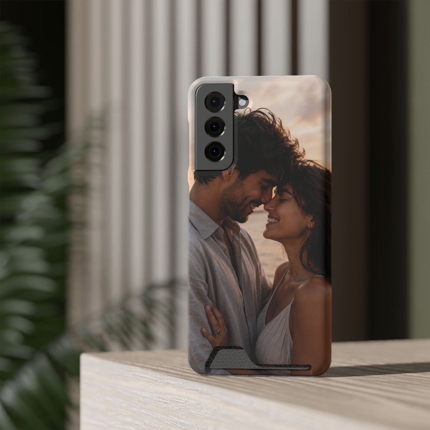Custom Photo Card-Holder Phone Case — Personalized Couples Sunset Design