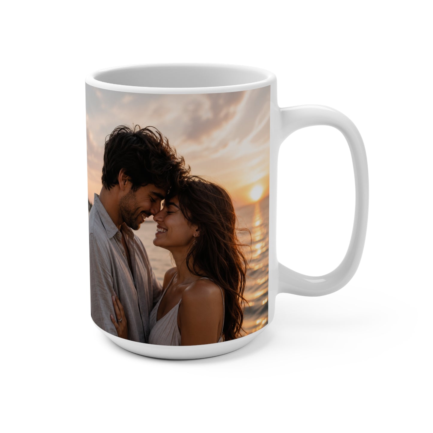 Romantic Sunset Photo Mug — Personalized 15oz Couple Keepsake