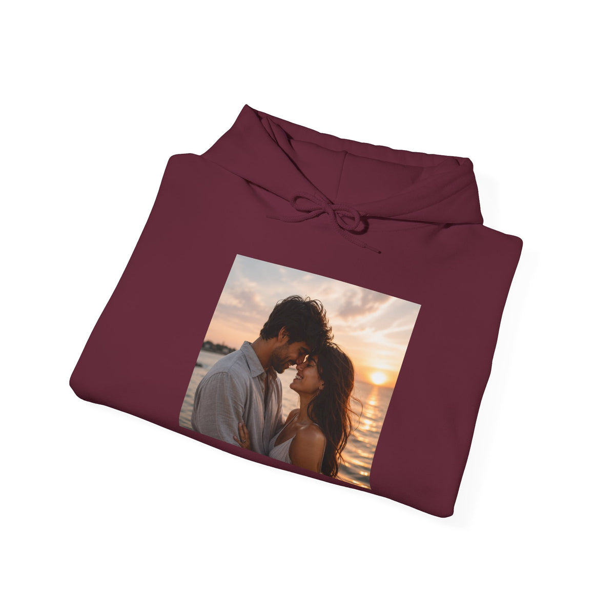 Romantic Sunset Photo Hoodie — Personalized Couple Portrait Sweatshirt