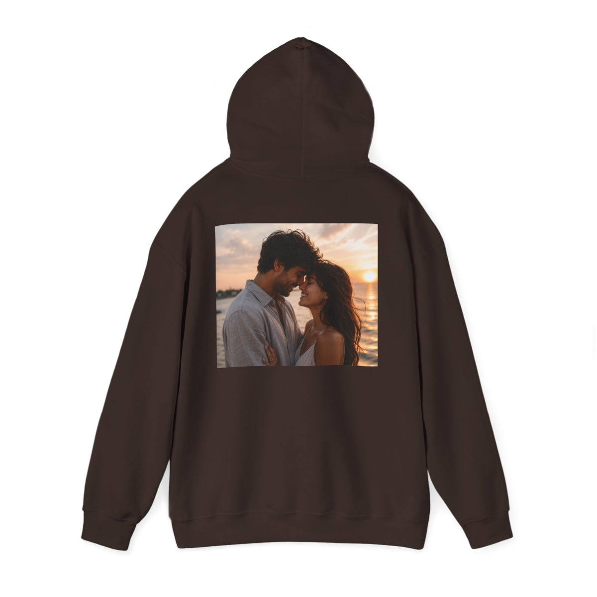 Romantic Sunset Photo Hoodie — Personalized Couple Portrait Sweatshirt