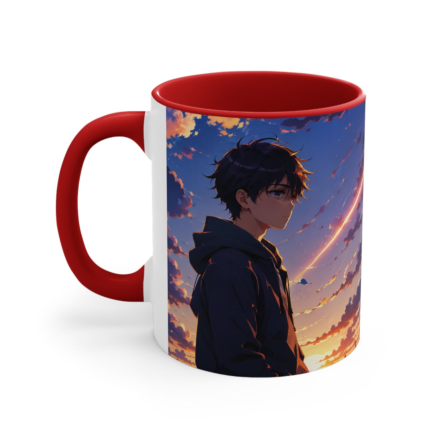 Anime Sunset Accent Mug — Moody Boy Silhouette with Shooting Star