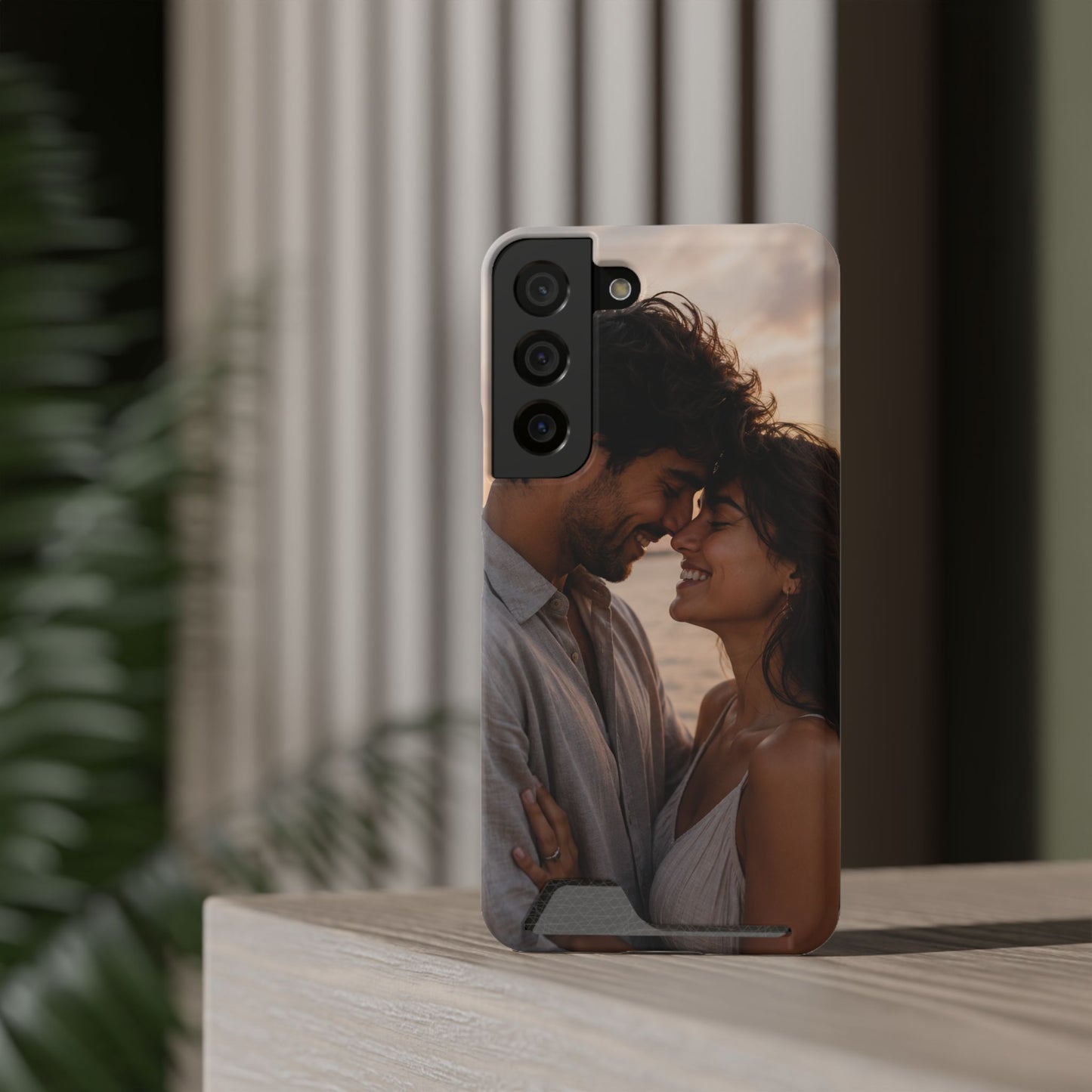 Custom Photo Card-Holder Phone Case — Personalized Couples Sunset Design