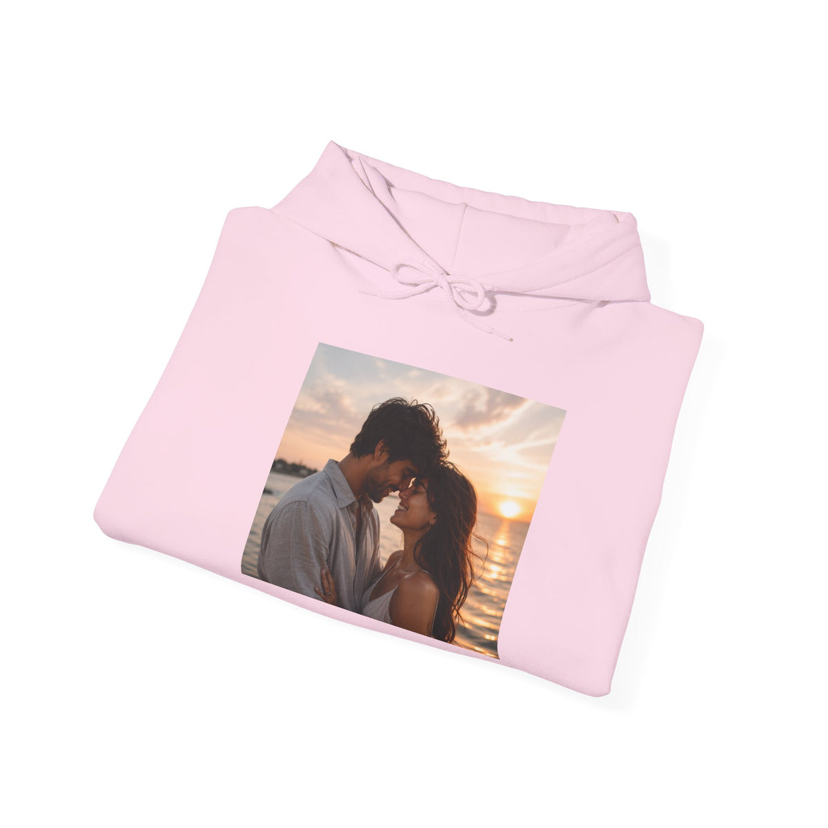 Romantic Sunset Photo Hoodie — Personalized Couple Portrait Sweatshirt