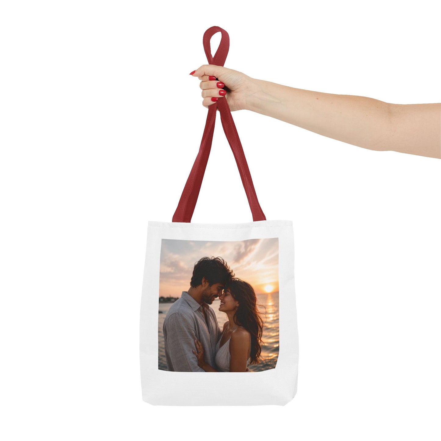Personalized Photo Tote Bag — Custom Couple Sunset Portrait Beach Bag