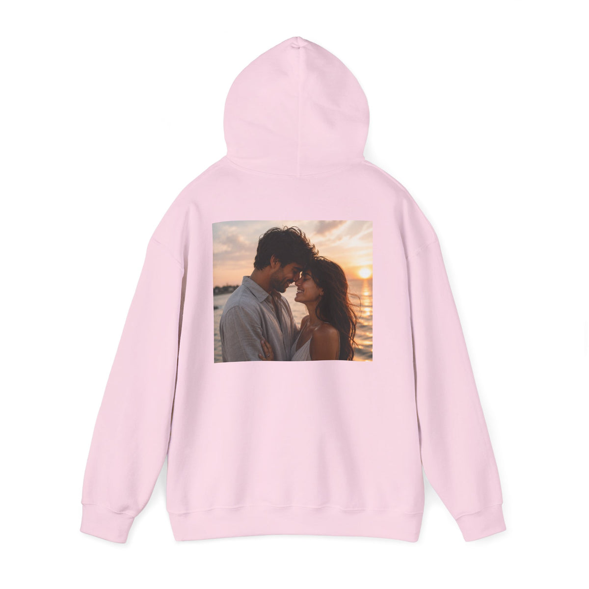 Romantic Sunset Photo Hoodie — Personalized Couple Portrait Sweatshirt