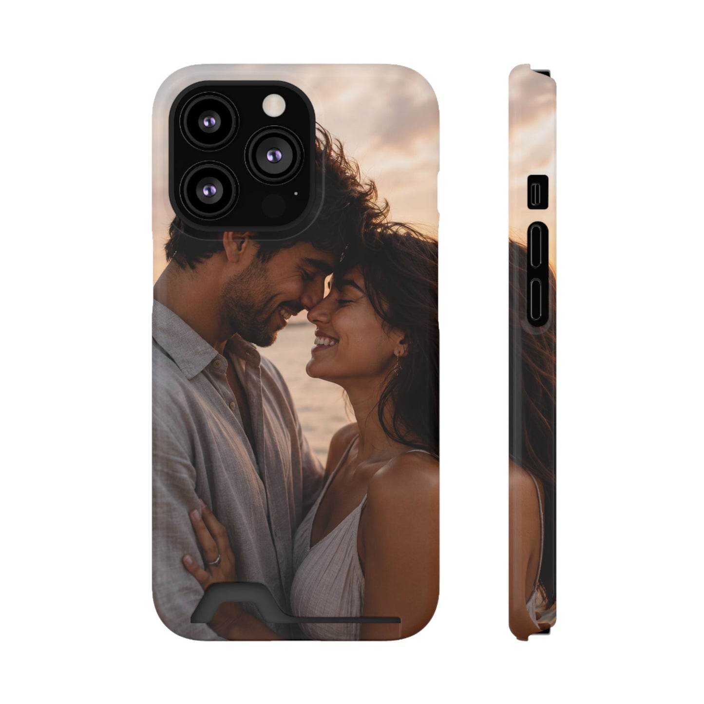 Custom Photo Card-Holder Phone Case — Personalized Couples Sunset Design
