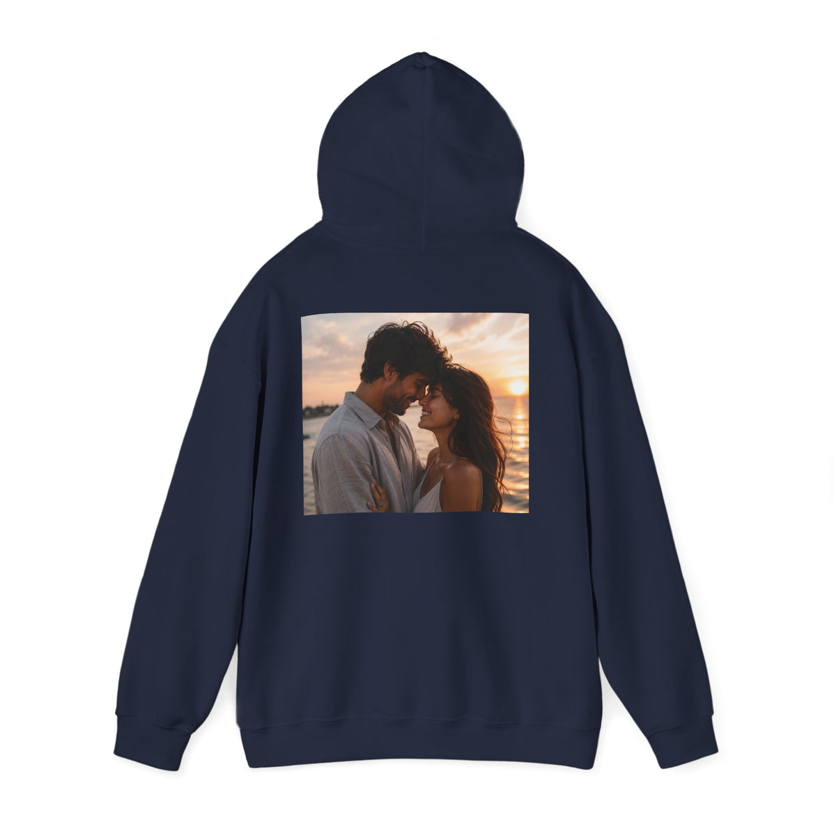 Romantic Sunset Photo Hoodie — Personalized Couple Portrait Sweatshirt