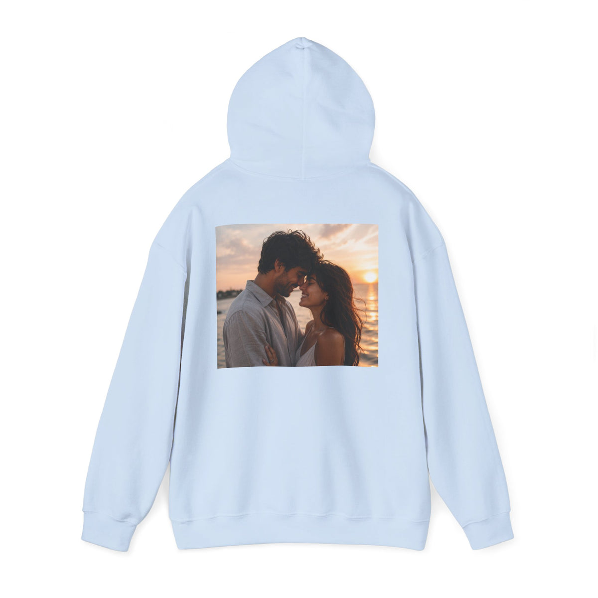 Romantic Sunset Photo Hoodie — Personalized Couple Portrait Sweatshirt