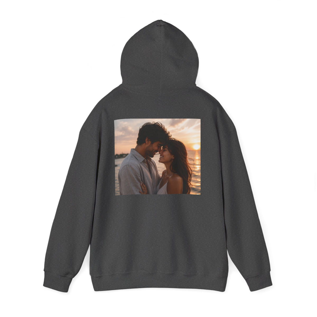 Romantic Sunset Photo Hoodie — Personalized Couple Portrait Sweatshirt